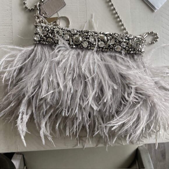 COACH POPPY OSTRICH FEATHER CLUTCH SPECIAL EDITION SILVER/GRAY #18731 PREOWNED